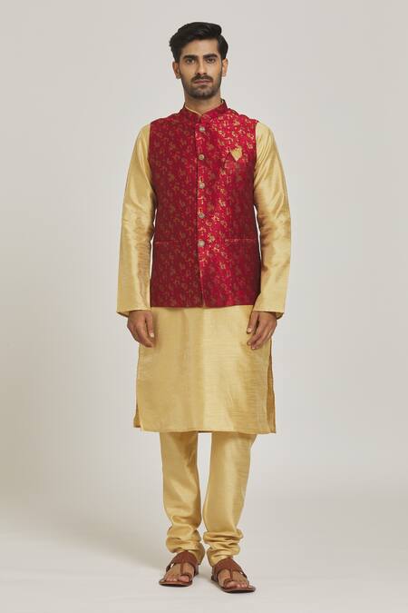 Arihant Rai Sinha Maroon Silk Embroidery Bloom Pattern Bundi Online at Aza Fashions Arihant Rai Sinha_Maroon Silk Embroidery Bloom Pattern Bundi _Online_at_Aza_Fashions