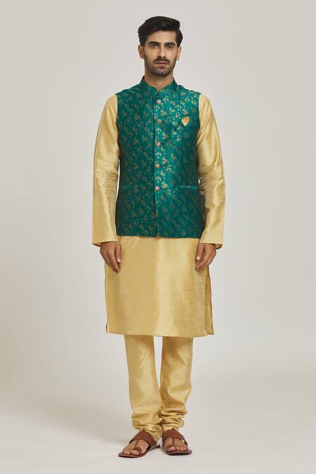 Arihant Rai Sinha_Green Silk Embroidery Bloom Motif Bundi_Online_at_Aza_Fashions