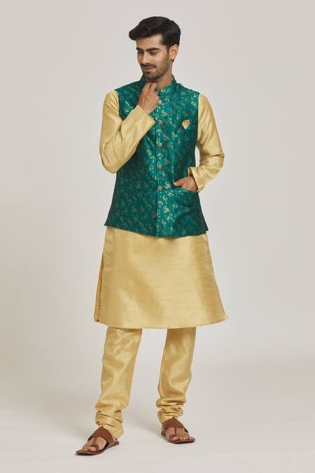 Buy_Arihant Rai Sinha_Green Silk Embroidery Bloom Motif Bundi_Online_at_Aza_Fashions