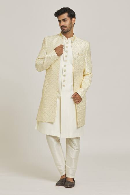 Buy_Arihant Rai Sinha_Cream Silk Embroidery, Sequins Work Sherwani And Pant Set _Online_at_Aza_Fashions