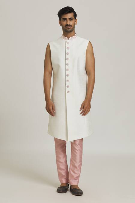 Arihant Rai Sinha_Pink Silk, Polyester Sequins Work Sherwani Set _Online_at_Aza_Fashions
