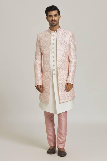 Buy_Arihant Rai Sinha_Pink Silk, Polyester Sequins Work Sherwani Set _Online_at_Aza_Fashions