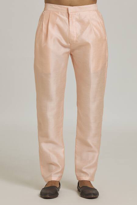 Shop_Arihant Rai Sinha_Peach Silk, Cotton Sequins Work Front Open Sherwani Set _Online_at_Aza_Fashions