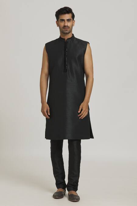 Buy_Arihant Rai Sinha_Black Velvet, Silk Sequins Striped Sherwani And Pant Set _Online_at_Aza_Fashions