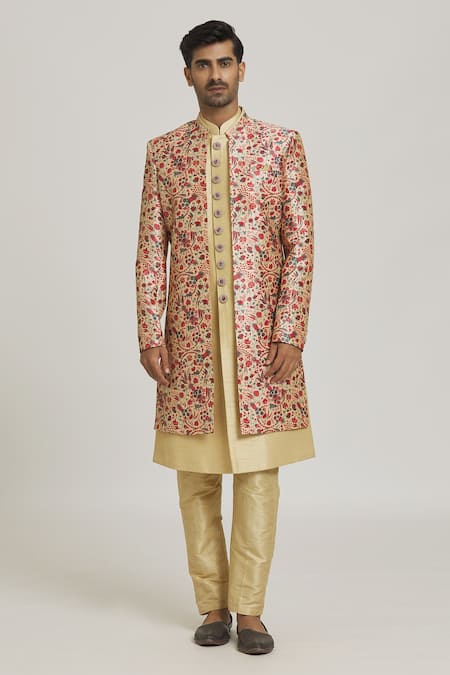 Buy_Arihant Rai Sinha_Multi Color Silk Embroidery Floral Print Nehru Jacket Kurta Set _Online_at_Aza_Fashions