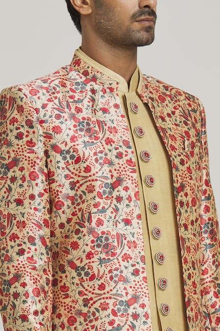 Shop_Arihant Rai Sinha_Multi Color Silk Embroidery Floral Print Nehru Jacket Kurta Set _Online_at_Aza_Fashions