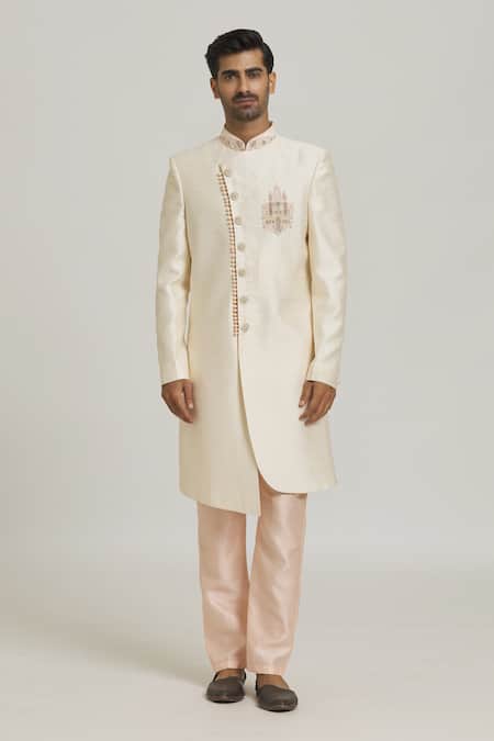 Arihant Rai Sinha_Cream Silk Embroidery Placed Sequin Sherwani With Pant _Online_at_Aza_Fashions