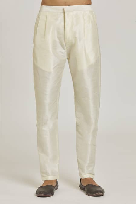 Arihant Rai Sinha_Grey Silk, Denim Embroidery Overlap Sherwani And Contrast Pant Set _at_Aza_Fashions