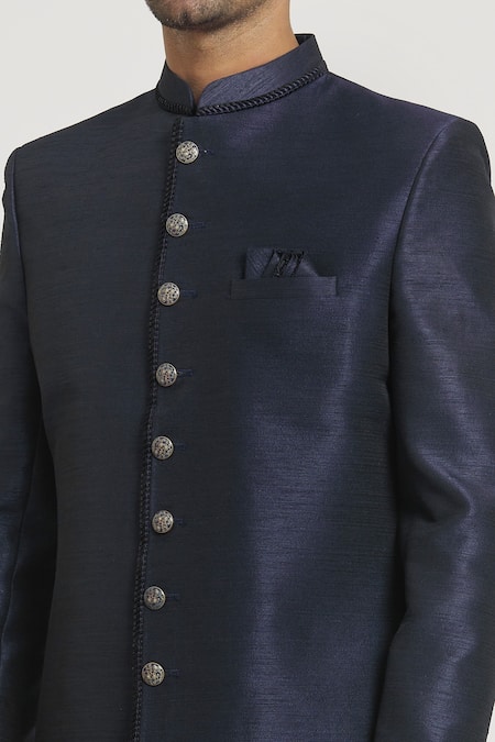 Arihant Rai Sinha_Blue Silk Solid Straight Sherwani With Pant _at_Aza_Fashions
