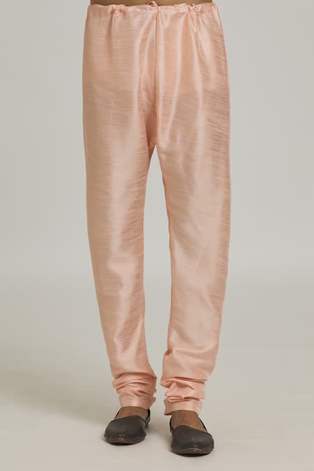 Arihant Rai Sinha_Peach Silk, Chanderi Embroidery On Floral Print Sherwani With Churidar _at_Aza_Fashions