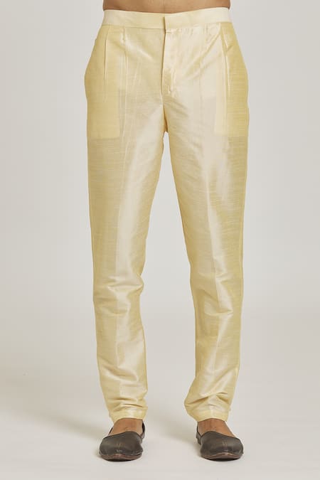 Shop_Arihant Rai Sinha_Beige Brocade, Silk Floral Pattern Sherwani Set _Online_at_Aza_Fashions