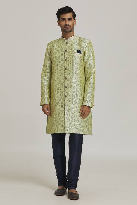 Arihant Rai Sinha Cream Silk, Chiffon Embroidery Floral Abstract Print Sherwani With Churidar Online at Aza Fashions Arihant Rai Sinha_Cream Silk, Chiffon Embroidery Floral Abstract Print Sherwani With Churidar_Online_at_Aza_Fashions