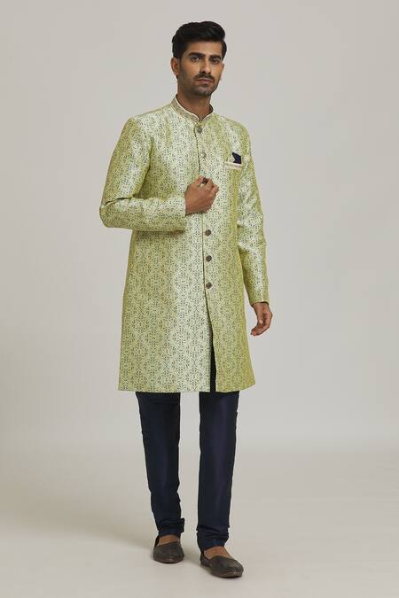 Buy Arihant Rai Sinha Cream Silk, Chiffon Embroidery Floral Abstract Print Sherwani With Churidar Online at Aza Fashions Buy_Arihant Rai Sinha_Cream Silk, Chiffon Embroidery Floral Abstract Print Sherwani With Churidar_Online_at_Aza_Fashions