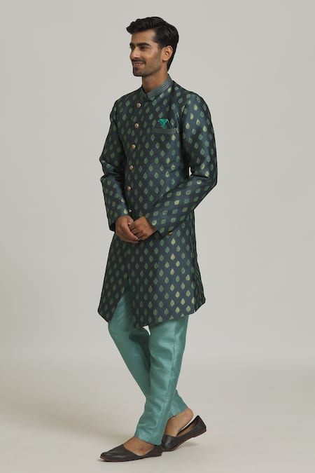 Buy Arihant Rai Sinha Green Brocade, Silk Beads Blossom Pattern Sherwani With Pant Online at Aza Fashions Buy_Arihant Rai Sinha_Green Brocade, Silk Beads Blossom Pattern Sherwani With Pant_Online_at_Aza_Fashions