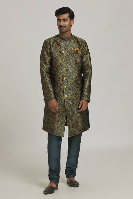 Arihant Rai Sinha Grey Brocade, Silk Embroidery Woven Swirl Pattern With Churidar Online at Aza Fashions Arihant Rai Sinha_Grey Brocade, Silk Embroidery Woven Swirl Pattern With Churidar_Online_at_Aza_Fashions