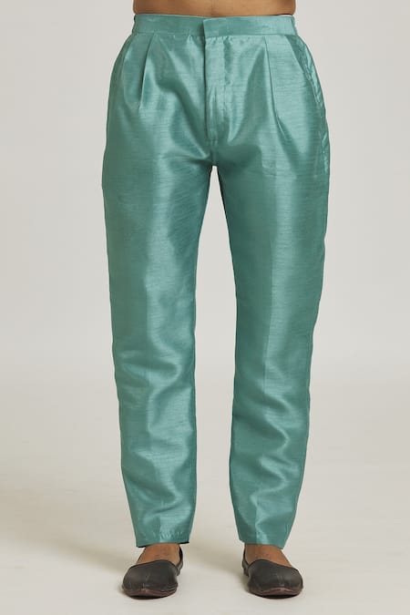 Arihant Rai Sinha_Blue Brocade, Silk Embroidery Swirl Pattern Woven Sherwani With Pant _at_Aza_Fashions