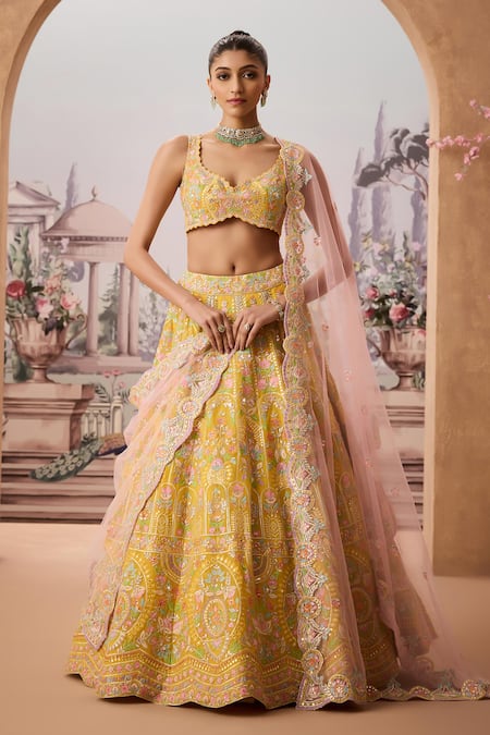 Aneesh Agarwaal Baroque Flora Embroidered Bridal Lehenga Set 