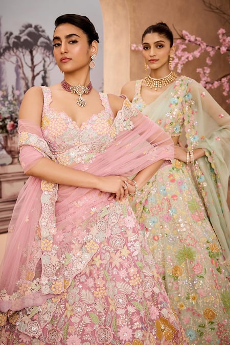 Buy_Aneesh Agarwaal_Blue Silk Organza Embroidery, Beads, Sequins Florence Bridal Lehenga Set 