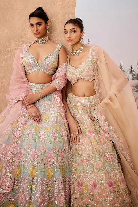 Aneesh Agarwaal_Ivory Silk Organza Sequins, Embroidery Bahar Garden Bridal Lehenga Set _at_Aza_Fashions