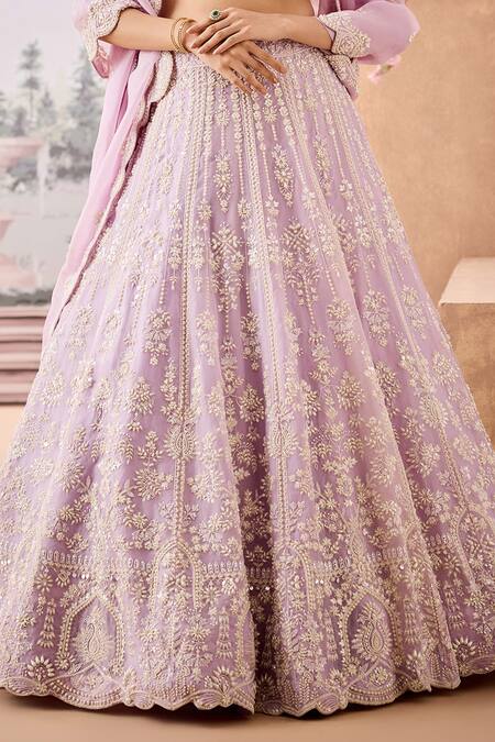 Aneesh Agarwaal_Purple Silk Organza Sequins, Periwinkle Bloom Embroidered Bridal Lehenga Set _Online_at_Aza_Fashions