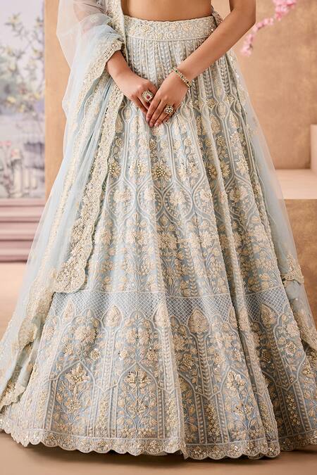 Aneesh Agarwaal Blue Net, Silk Organza Sequins, Shamiyana Bloom Embroidered Bridal Lehenga Set Online at Aza Fashions Aneesh Agarwaal_Blue Net, Silk Organza Sequins, Shamiyana Bloom Embroidered Bridal Lehenga Set _Online_at_Aza_Fashions