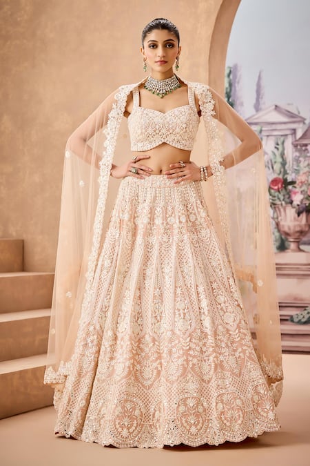 Aneesh Agarwaal Peony Blossom Embroidered Bridal Lehenga Set 