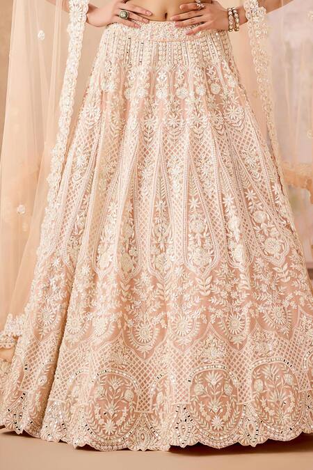 Aneesh Agarwaal Beige Net, Silk Organza Embroidery, Pearls, Peony Blossom Bridal Lehenga Set Online at Aza Fashions Aneesh Agarwaal_Beige Net, Silk Organza Embroidery, Pearls, Peony Blossom Bridal Lehenga Set _Online_at_Aza_Fashions