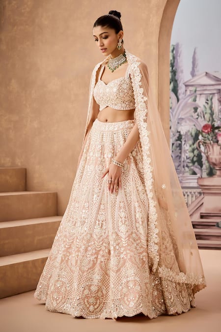 Buy Aneesh Agarwaal Beige Net, Silk Organza Embroidery, Pearls, Peony Blossom Bridal Lehenga Set Online at Aza Fashions Buy_Aneesh Agarwaal_Beige Net, Silk Organza Embroidery, Pearls, Peony Blossom Bridal Lehenga Set _Online_at_Aza_Fashions