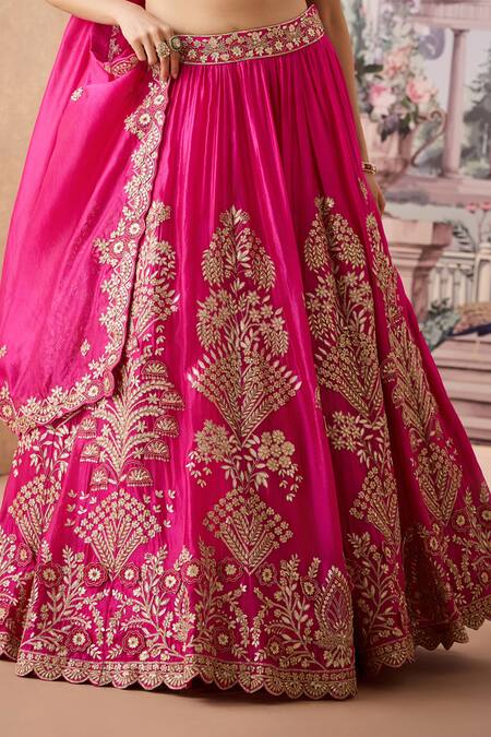 Buy_Aneesh Agarwaal_Pink Silk Sequins, Gota Patti Sweetheart Gulshan Flora Embroidered Lehenga Set _Online_at_Aza_Fashions