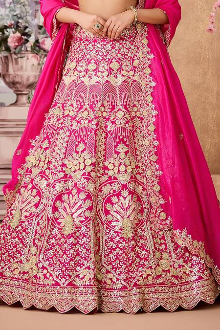 Aneesh Agarwaal Pink Silk Embroidery, Gota Patti Scoop Neck Blossom Fleur Bridal Lehenga Set Online at Aza Fashions Aneesh Agarwaal_Pink Silk Embroidery, Gota Patti Scoop Neck Blossom Fleur Bridal Lehenga Set _Online_at_Aza_Fashions