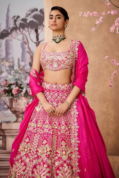 Buy Aneesh Agarwaal Pink Silk Embroidery, Gota Patti Scoop Neck Blossom Fleur Bridal Lehenga Set Online at Aza Fashions Buy_Aneesh Agarwaal_Pink Silk Embroidery, Gota Patti Scoop Neck Blossom Fleur Bridal Lehenga Set _Online_at_Aza_Fashions