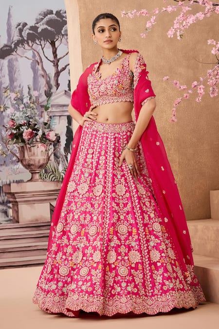 Aneesh Agarwaal Zardozi Embroidered Flower Applique Bridal Lehenga Set 