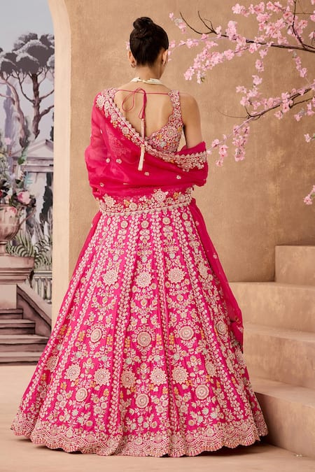Aneesh Agarwaal Zardozi Embroidered Flower Applique Bridal Lehenga Set 