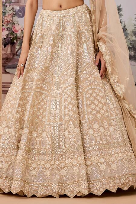 Aneesh Agarwaal Beige Silk Organza, Net Pearls, Sequins, Thread Embroidered Bridal Lehenga Set Online at Aza Fashions Aneesh Agarwaal_Beige Silk Organza, Net Pearls, Sequins, Thread Embroidered Bridal Lehenga Set _Online_at_Aza_Fashions