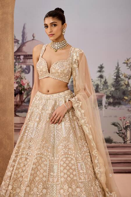 Aneesh Agarwaal Beige Silk Organza, Net Pearls, Sequins, Thread Embroidered Bridal Lehenga Set at Aza Fashions Aneesh Agarwaal_Beige Silk Organza, Net Pearls, Sequins, Thread Embroidered Bridal Lehenga Set _at_Aza_Fashions