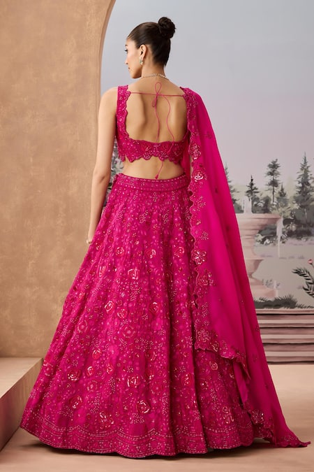 Aneesh Agarwaal Rosette Vine Embroidered Sequined Bridal Lehenga Set 