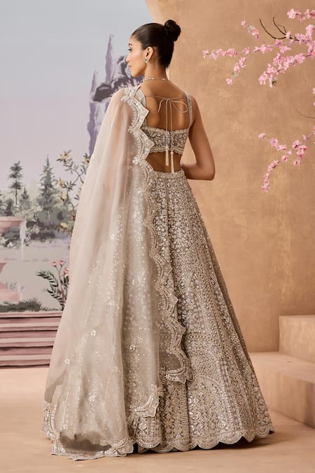 Aneesh Agarwaal Mirrorwork Embellished Gota Scallop Bridal Lehenga Set 