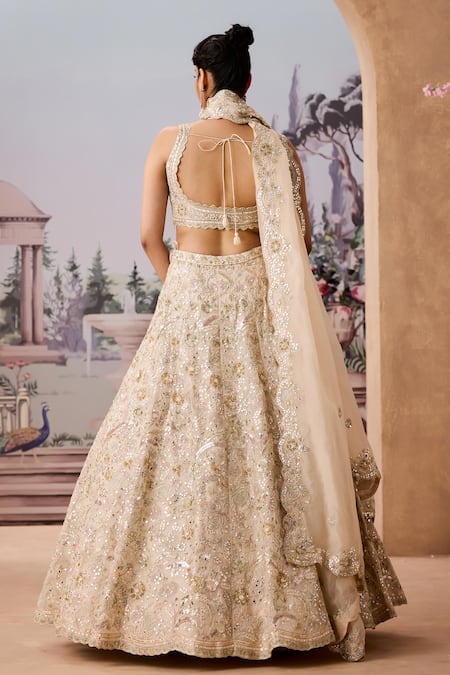Aneesh Agarwaal Sequin Embellished Floral Bouquet Bridal Lehenga Set 