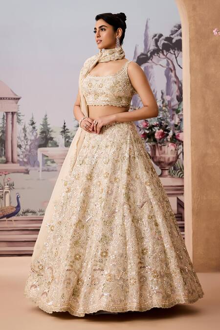 Shop Aneesh Agarwaal Ivory Silk Organza Sequins, Beads, Embellished Floral Bouquet Bridal Lehenga Set Online at Aza Fashions Shop_Aneesh Agarwaal_Ivory Silk Organza Sequins, Beads, Embellished Floral Bouquet Bridal Lehenga Set _Online_at_Aza_Fashions