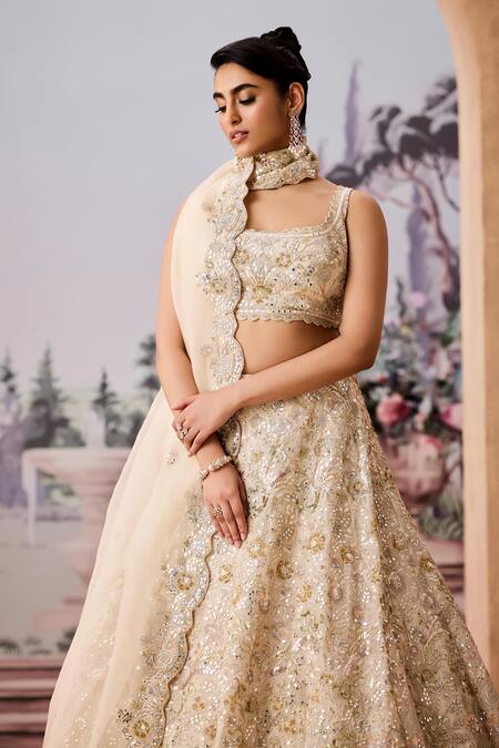 Aneesh Agarwaal Ivory Silk Organza Sequins, Beads, Embellished Floral Bouquet Bridal Lehenga Set at Aza Fashions Aneesh Agarwaal_Ivory Silk Organza Sequins, Beads, Embellished Floral Bouquet Bridal Lehenga Set _at_Aza_Fashions