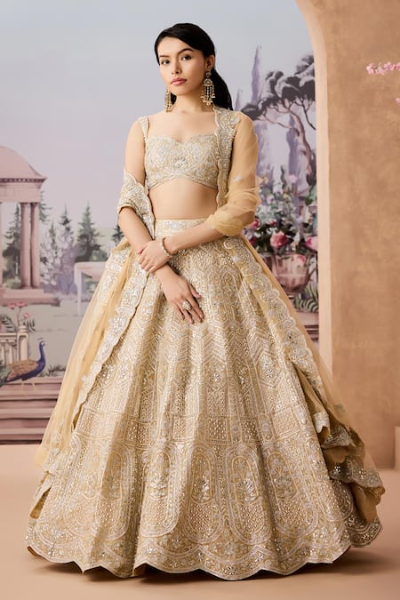 Aneesh Agarwaal Gota Embroidered Sequined Floral Bridal Lehenga Set 