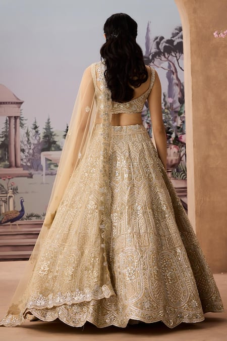 Aneesh Agarwaal Gota Embroidered Sequined Floral Bridal Lehenga Set 