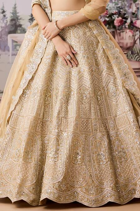 Aneesh Agarwaal_Yellow Silk Organza, Net Gota Patti, Embroidered Floral Bridal Lehenga Set _Online_at_Aza_Fashions