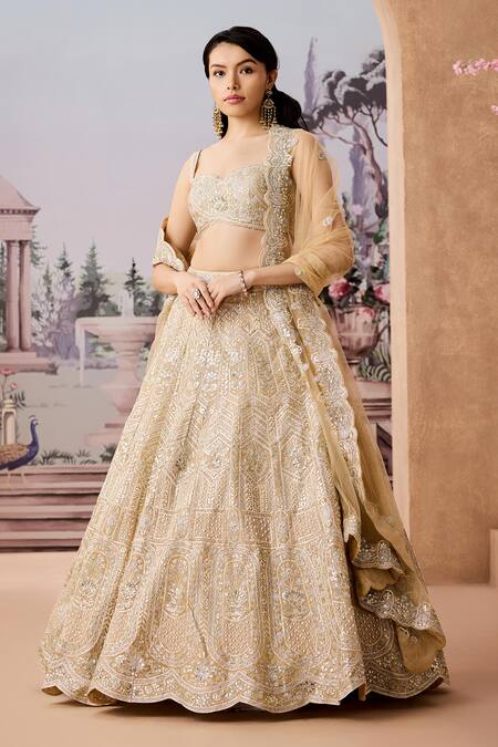 Buy_Aneesh Agarwaal_Yellow Silk Organza, Net Gota Patti, Embroidered Floral Bridal Lehenga Set _Online_at_Aza_Fashions