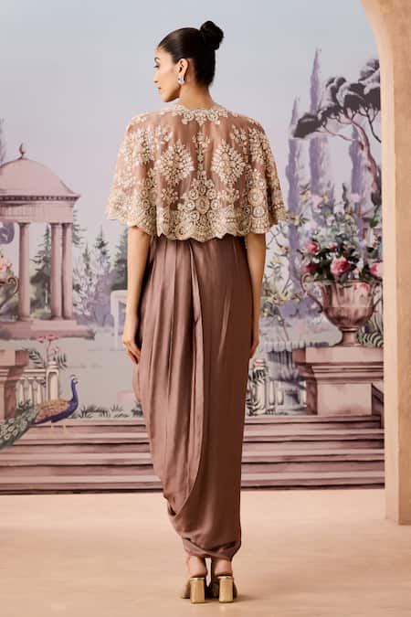 Aneesh Agarwaal Mandala Embroidered Scalloped Cape Dhoti Skirt Set