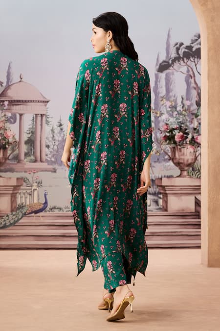 Aneesh Agarwaal Floral Printed Applique Kaftan With Pant