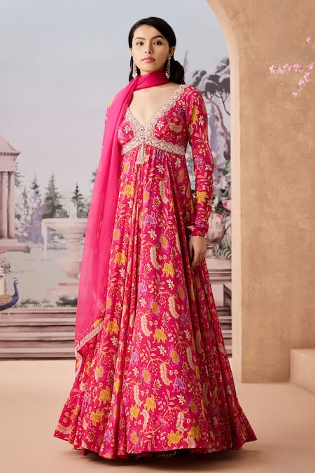 Aneesh Agarwaal Floral Chintz Printed Anarkali With Dupatta 