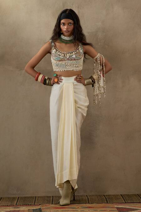 Buy_Aseem Kapoor_Off White Silk, Net Beads, Tassels Round Kalpa Resham Embroidered Saree Blouse _Online_at_Aza_Fashions