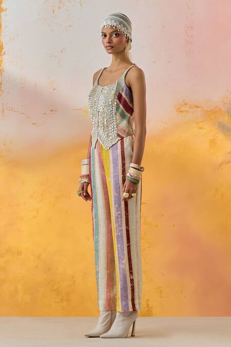 Shop Aseem Kapoor Multi Color Net, Satin Beads, Embroidery Scoop Neck Bhumi Resham Corset Online at Aza Fashions Shop_Aseem Kapoor_Multi Color Net, Satin Beads, Embroidery Scoop Neck Bhumi Resham Corset _Online_at_Aza_Fashions