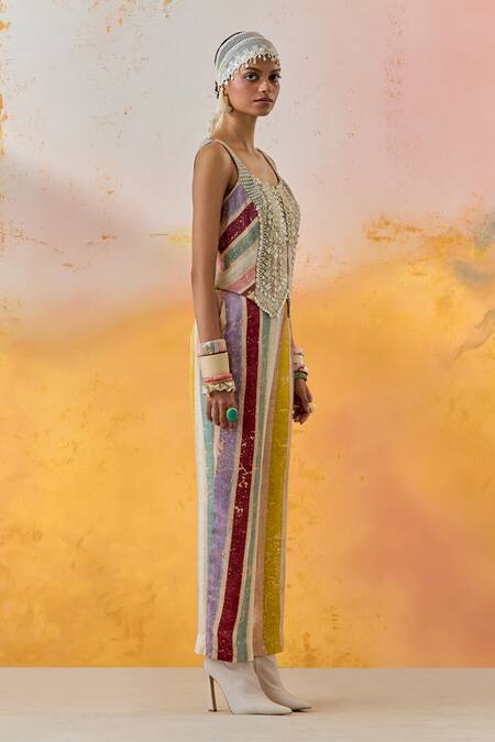 Aseem Kapoor Multi Color Net, Satin Beads, Embroidery Scoop Neck Bhumi Resham Corset at Aza Fashions Aseem Kapoor_Multi Color Net, Satin Beads, Embroidery Scoop Neck Bhumi Resham Corset _at_Aza_Fashions